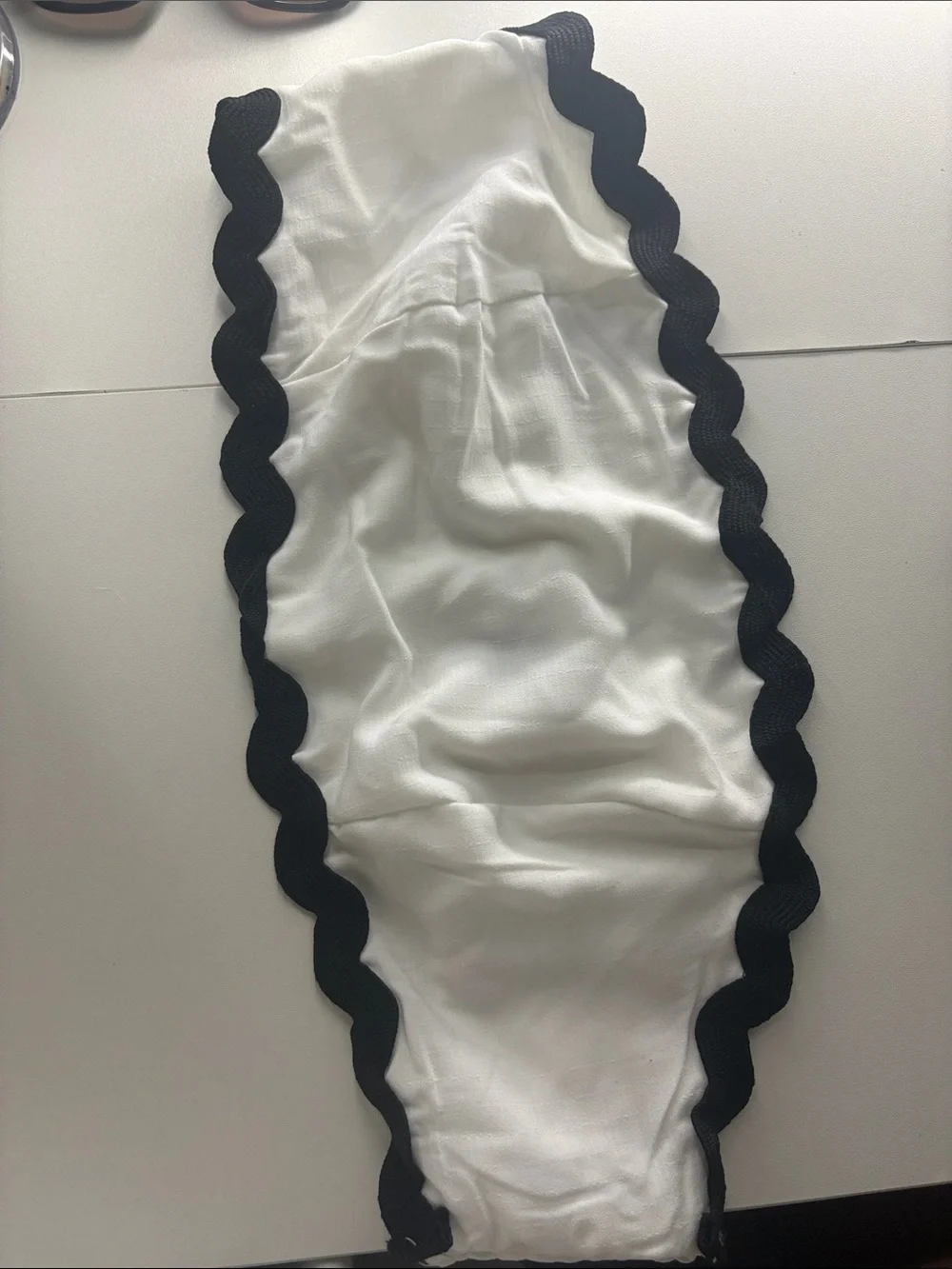 SHEIN White Crop Top with Black Scalloped Trim